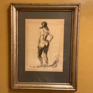 Vintage Framed Vel Miller Nude Woman Set Charcoal Sketch